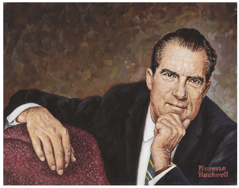 Norman Rockwell Oil on Canvas Painting of Richard Nixon -- The National Portrait Gallery Study for ''Mr. President (Richard Nixon)'', Painted in 1968